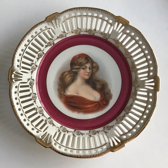 PAIR Portrait Plate Reticulated Maidens Paul's Gifts FRP & Co NY Germany Vintage - Picture 9 of 15